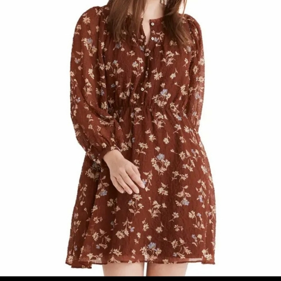 Madewell Norma Rae Floral Print Long Sleeve Dress In Dark Merlot - Picture 2 of 16